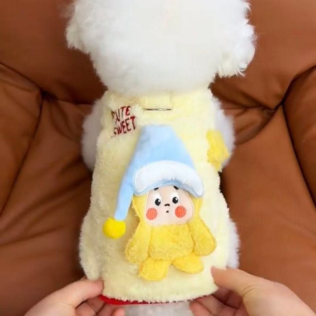 Roupas de cachorro inverno quente forro de lã bonito capuz azul Starman boneca dos desenhos animados colete Teddy Bichon