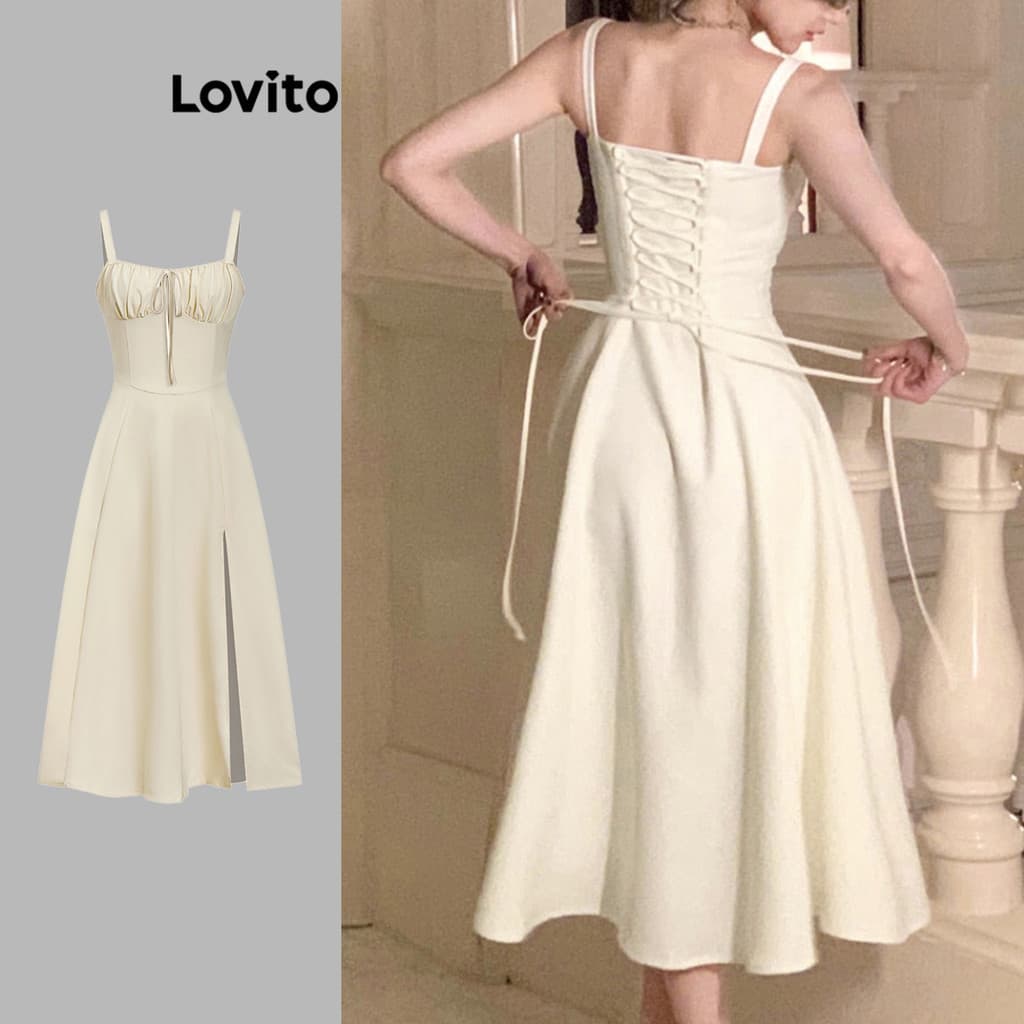 Vestido Elegante Feminino com Laço Frontal e Costas Abertas para o Verão I8ZK