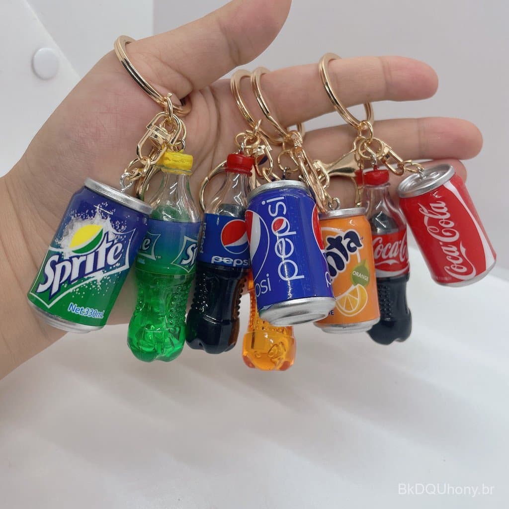 Bonito simulação Cola Sprite garrafa de bebida pode combinação chaveiro saco criativo carro chaveiro atacado