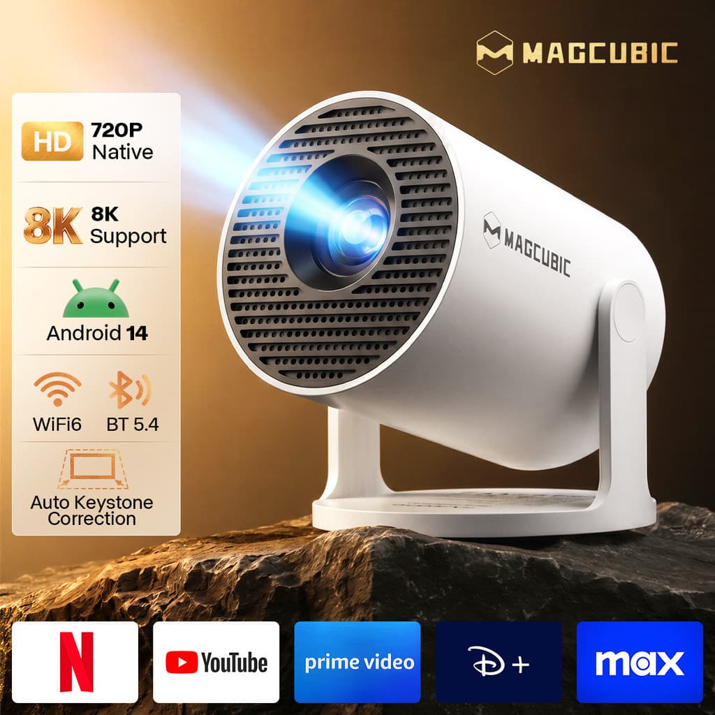 Projetor Magcubic HY300Pro Original 4K Mini Portátil Smart Android WiFi 6 Bluetooth5.4 Alto Falante Embutido
