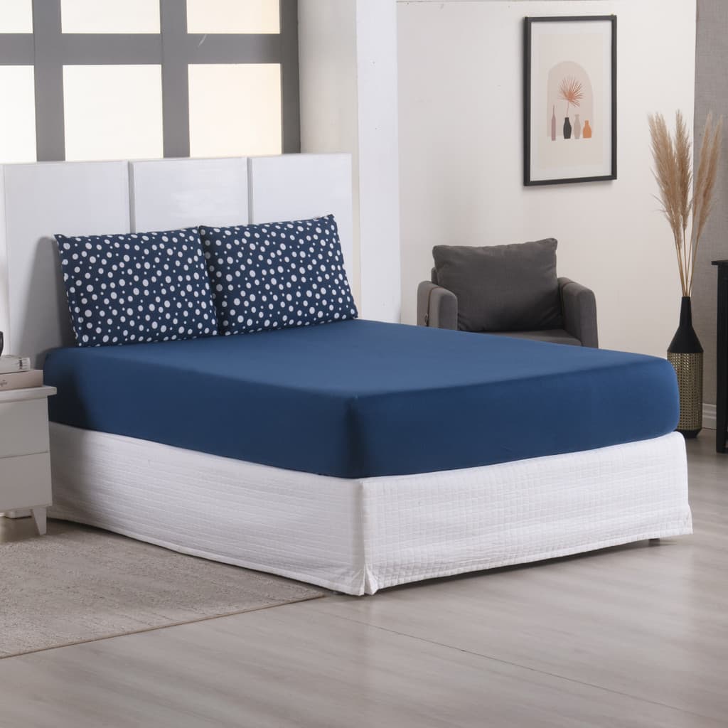 Jogo de Cama 3 Peças Malha 100% Algodão – Lençol com Elástico Estampa Poá