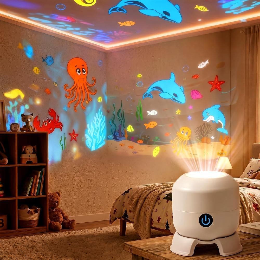 Projetor de Luz LED Rotativo, Novo 2026 360 °   Lâmpada de Projeção Noturna com Ondas Oceânicas Rotativas e Brilho Ajust