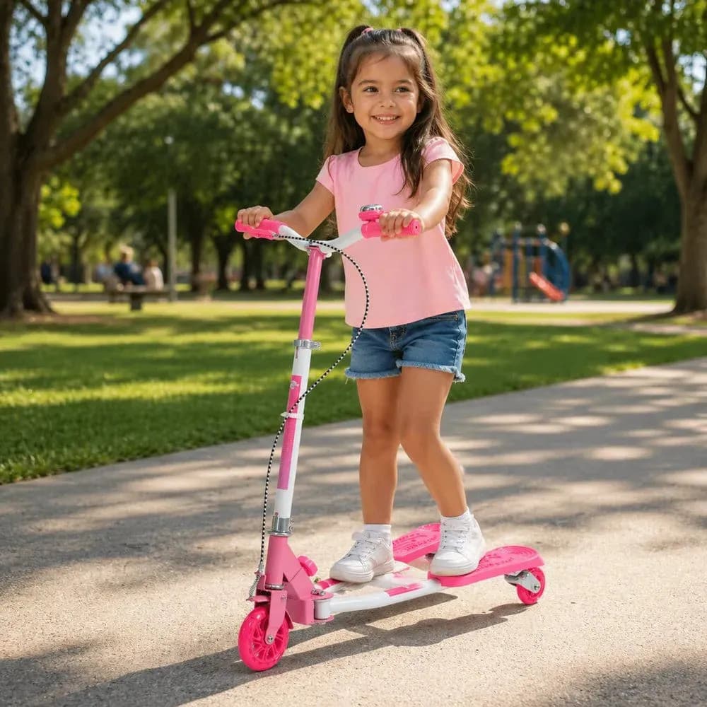Patinete Infantil De 3 Rodas Com Led E Guidão Ajustável, Para Meninos E Meninas Rosa Designs Modernos Coloridos