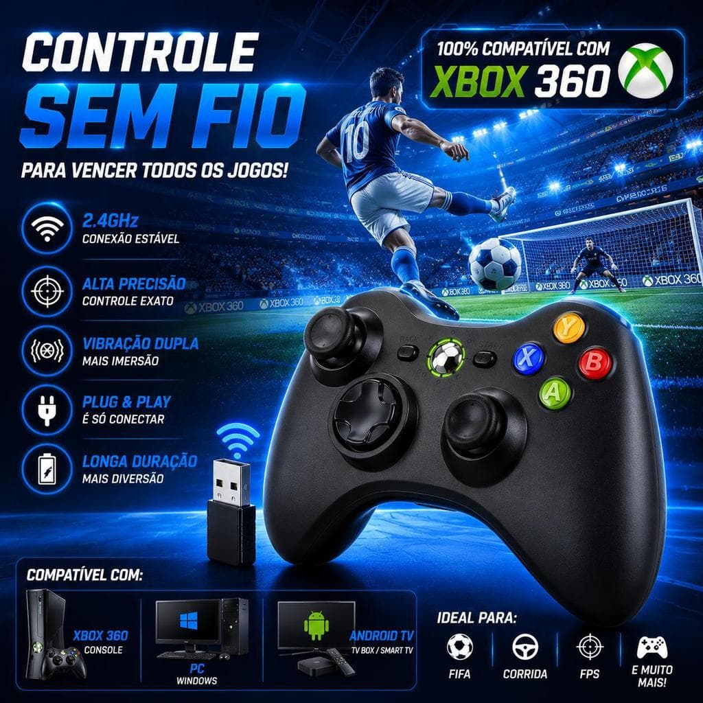 Kit 1/2/4 Controle Xbox 360 com Fio USB | Compatível com Console Xbox 360 Slim e PC Notebook | Joystick Gamepad
