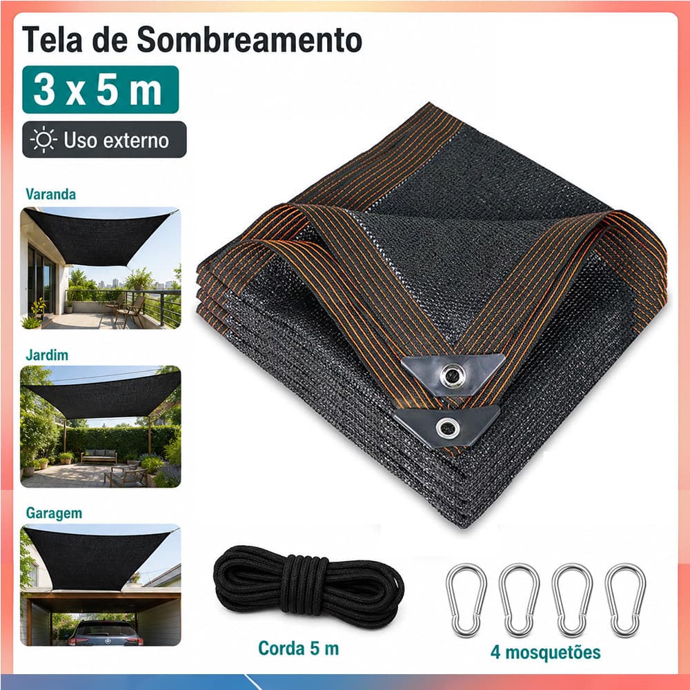 Rede de sombra 3x5m-90% para cobertura de piscina e garagem