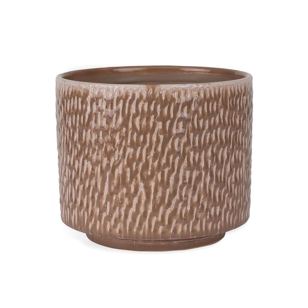 Cachepot Vaso Decorativo Savia em Cerâmica Marrom com Relevo 15,5 cm