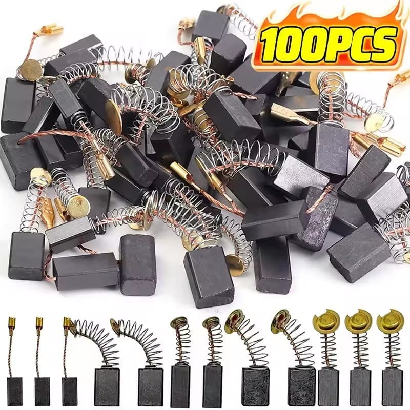 Escova De Carbono Resistente De 50/100 Peças Com Bases De Metal-Para Brocas , Lixadeiras , Moedores , Motores-Kit De Rep