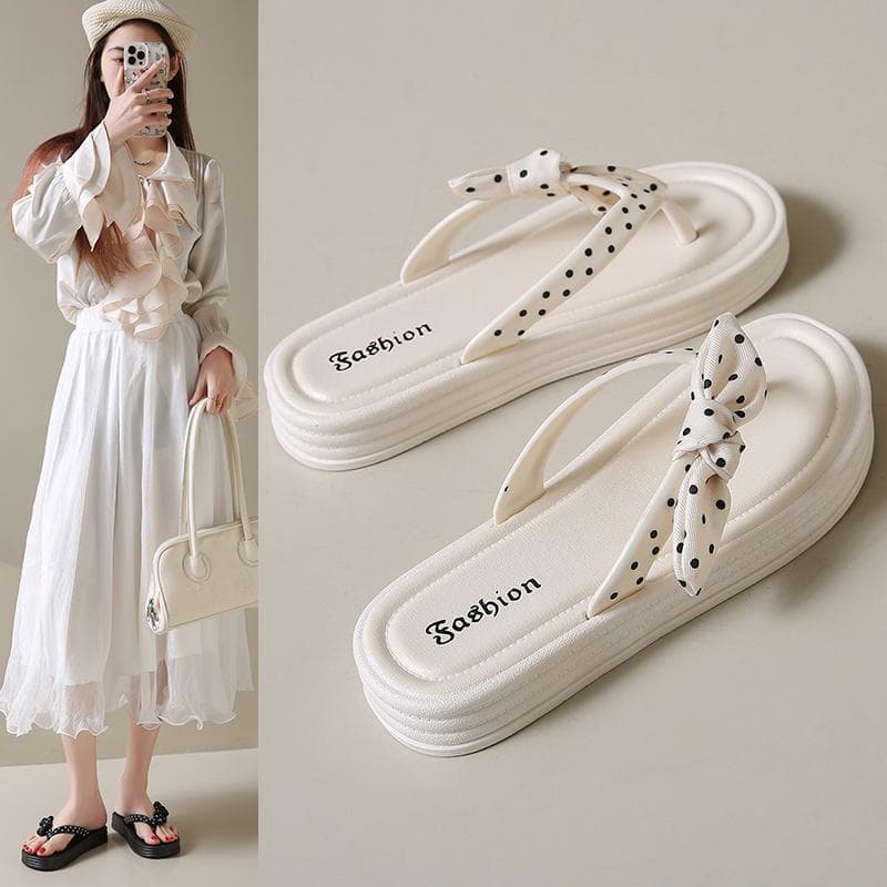 Dot flip-Flops feminino de sola grossa novo estilo verão exterior Wear Anti-deslizamento influenciador ins na moda borbo