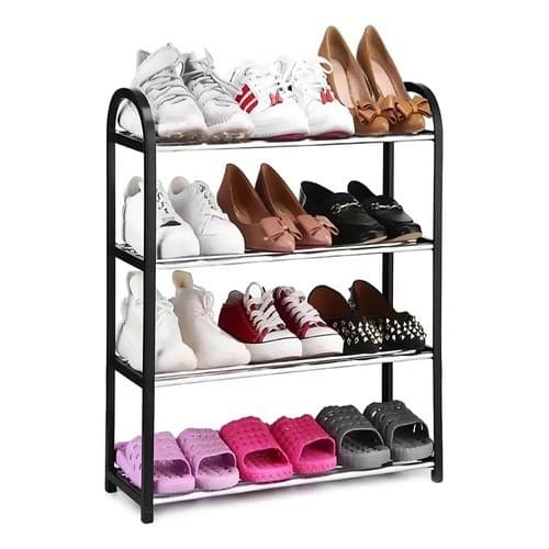 Sapateira House Good Preta 4 Andares 12 Pares Plástico Prateleiras Resistentes Preto