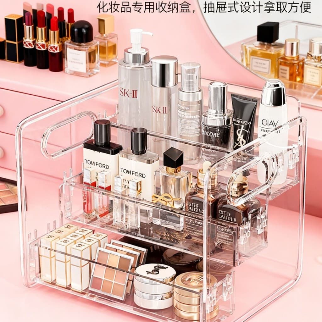 Caixa de armazenamento de cosméticos acrílico cômoda cuidados com a pele produto prateleira Desktop High-End caixa de ba