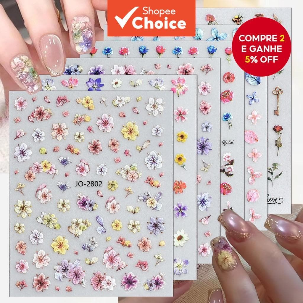3/6/12 Folhas Adesivos de Unhas Florais, Pétalas de Flor em Aquarela, Estilo Botânico de Jardim de Primavera, Tons