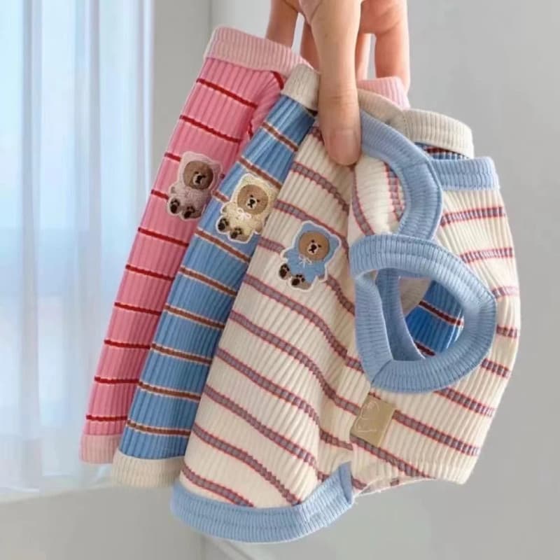 Colete Listrado Para Animais De Estimação Fino Teddy Bichon Pomeranian Yorkshire Pequeno Cão Gato Roupas Cães Verão