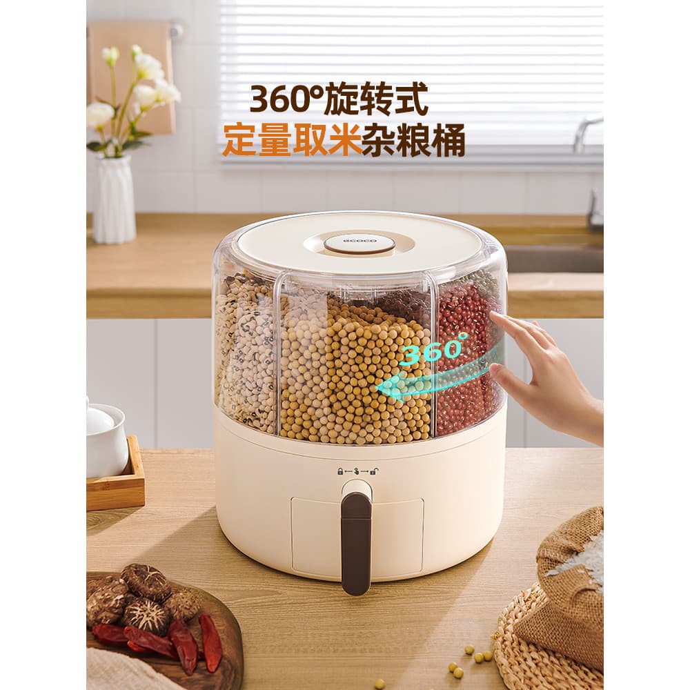 Ecoco caixa de armazenamento de grãos inteiros rotativo balde de arroz à prova de insetos à prova de umidade selado domé
