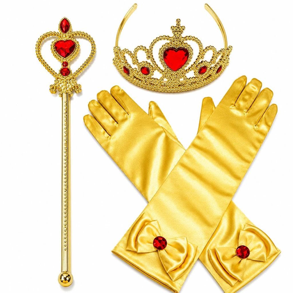 Kit Princesa Bela Varinha + Luvas + Coroa Acessórios - Festa tiara princesa Fantasia decoração