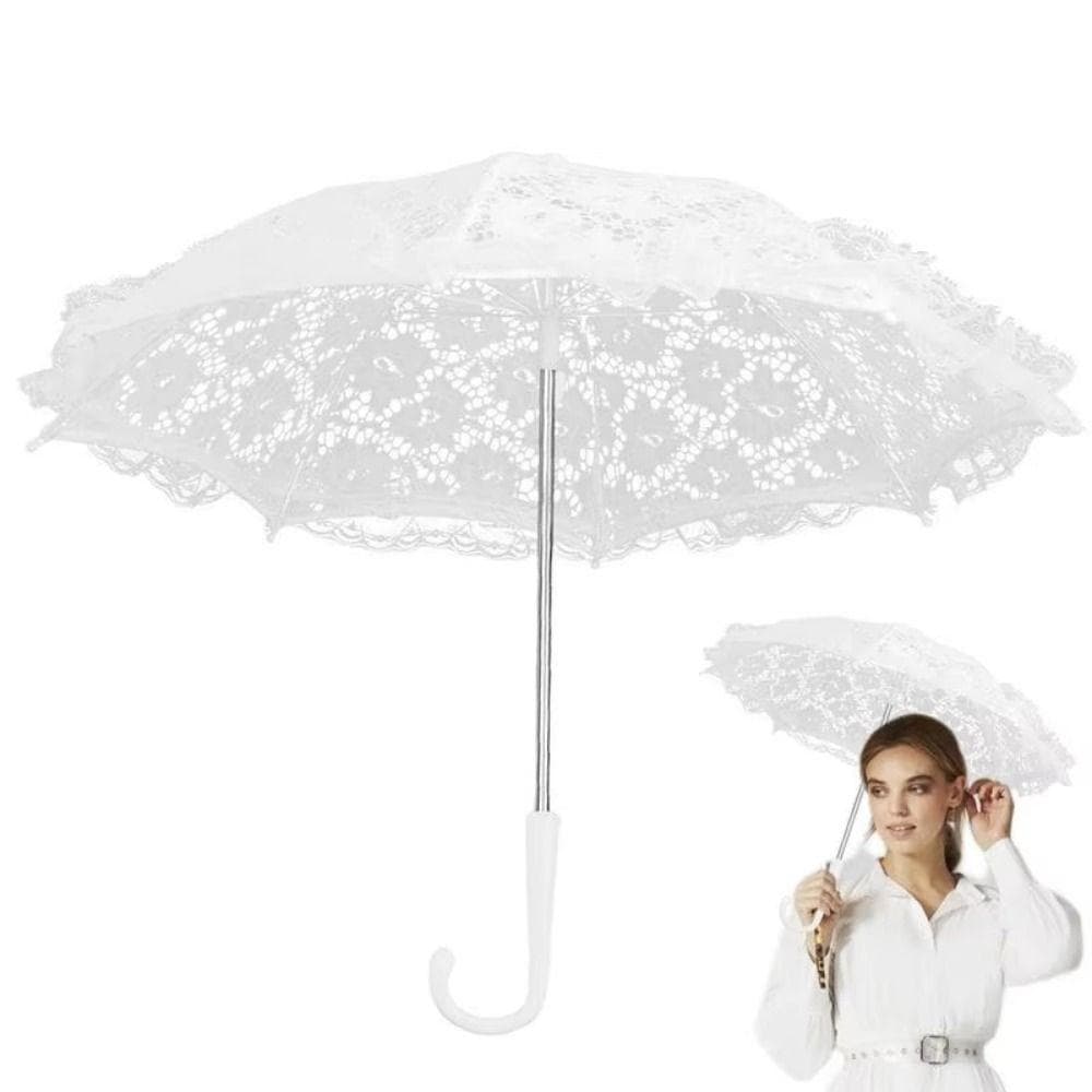 LYNDON Mini Guarda-Chuva De Noiva , Chuvas De Renda Femininos Lolita Vazados Sol Elegante Branca