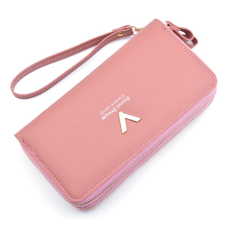 Moda simples lichia padrão grande capacidade dupla camada carteira saco do telefone móvel nova carteira feminina zíper d
