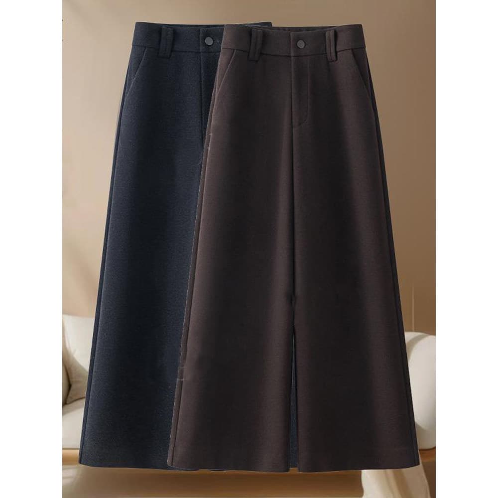 2026 Popular novo produto estilo minimalista cintura alta calças de perna larga mulheres calças casuais de lã temperamen