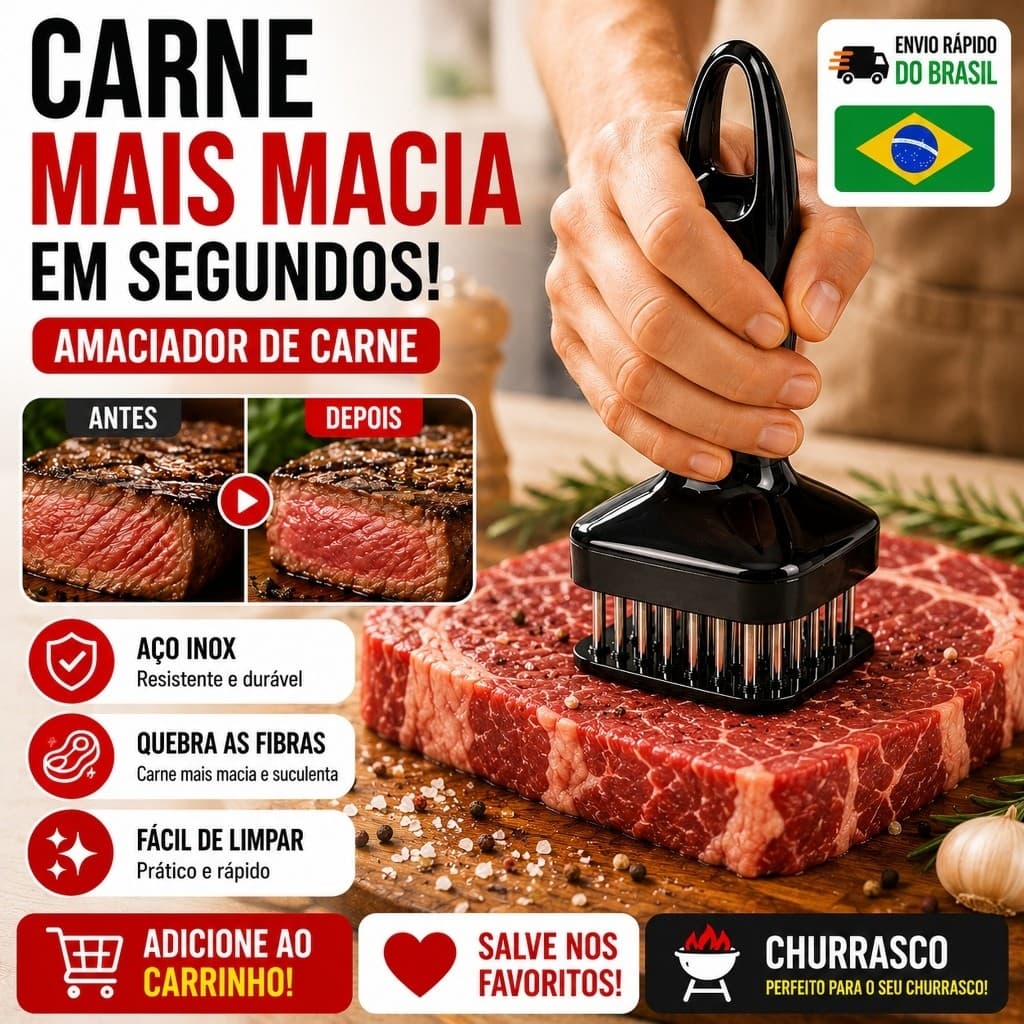 Carne Mais Macia em Segundos! Amaciador de Carne 24 Agulhas Inox para Churrasco