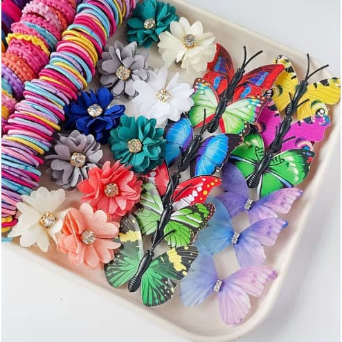 Conjunto de 231 Peças de Elásticos de Cabelo de Cores Sortidas, Grampos de Cabelo de Flor Brilhante - Grampos de Cabelo