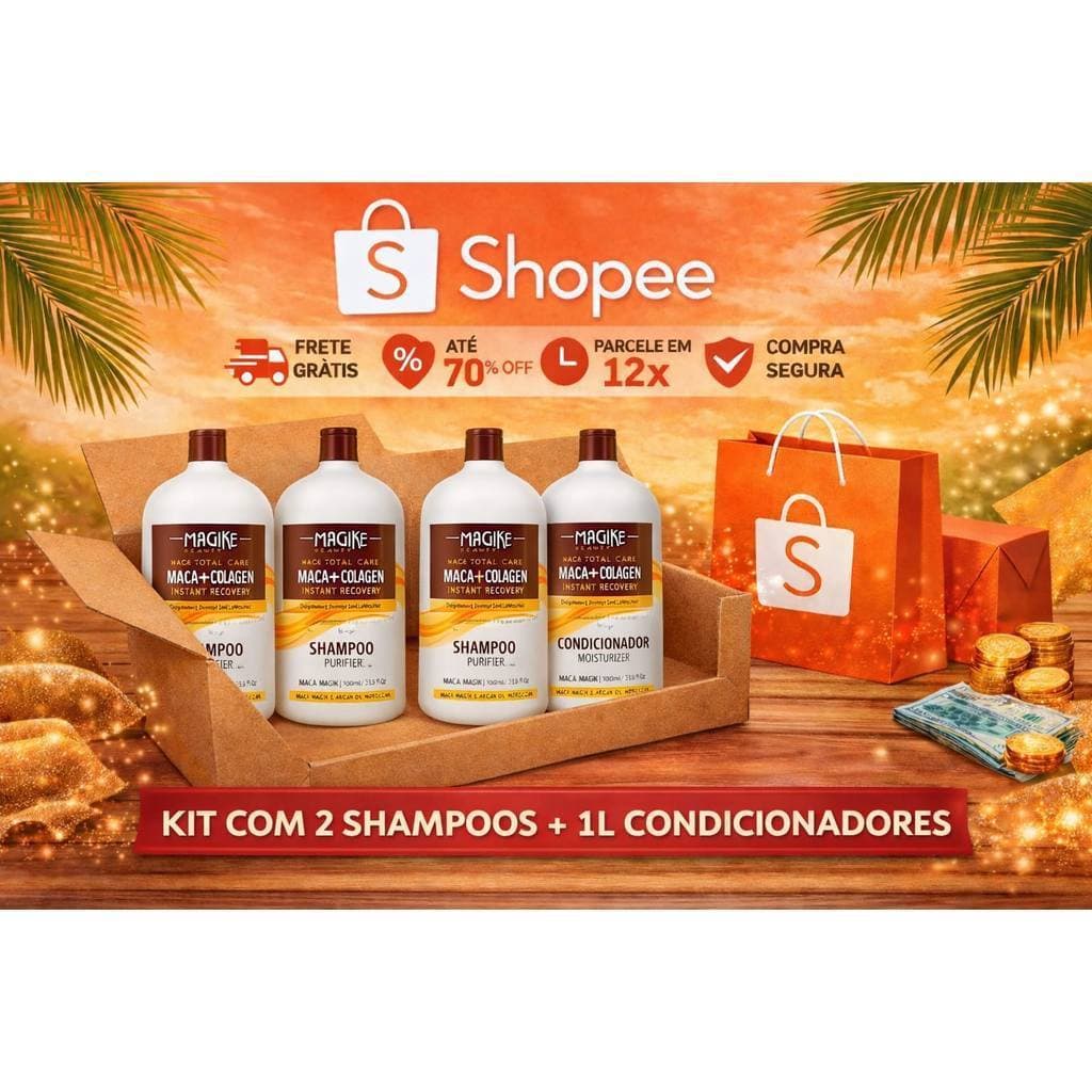 2 Kit Shampoo e Condicionador Maca Colágeno  + Argain 1L – limpeza profunda capilar
