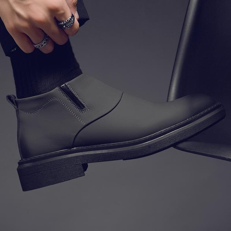 Chelsea botas masculinas outono inverno velo-velo quente estilo britânico Martin botas masculinas de couro de cano médio
