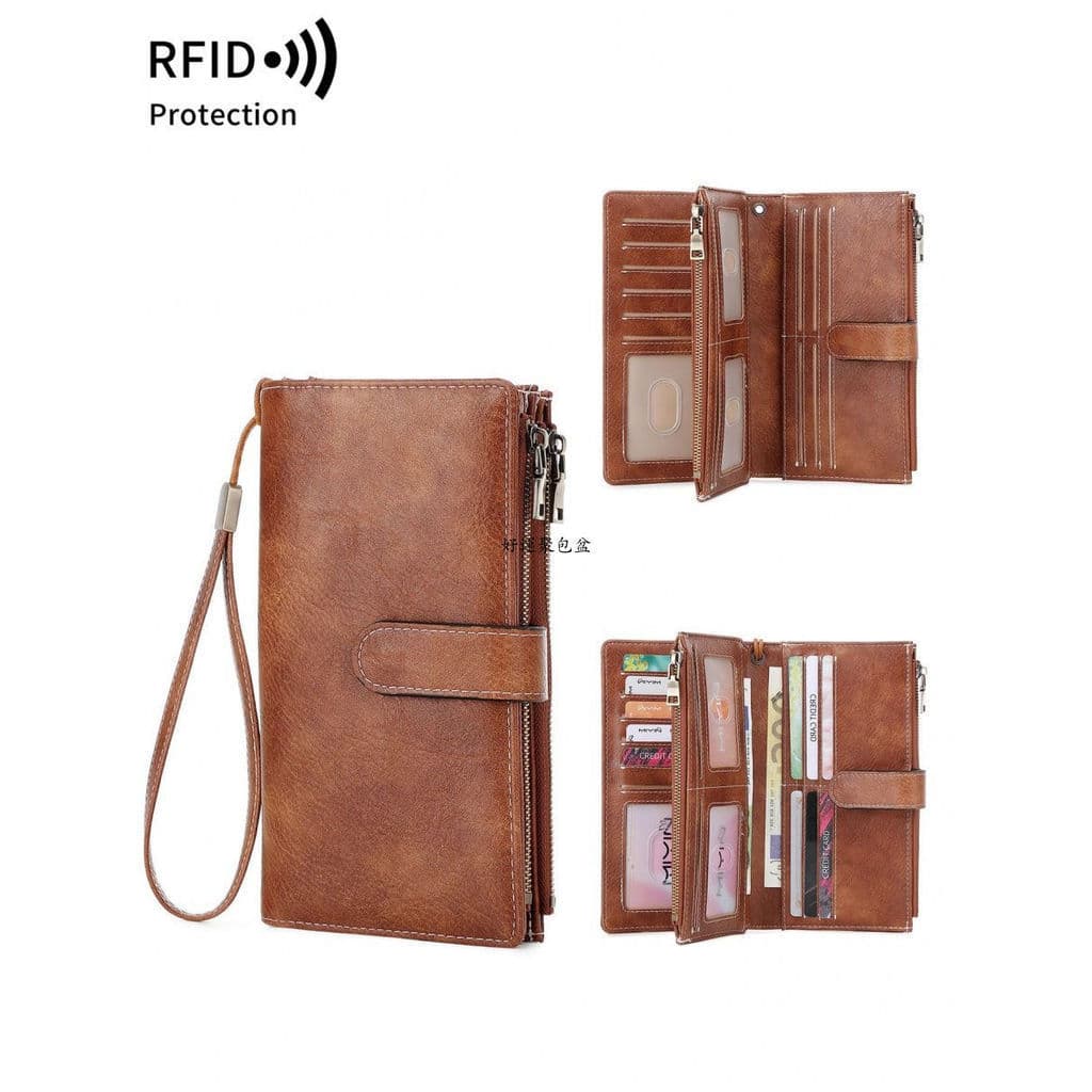 RFID Carteira Longa Retro Carteira Multifuncional Carteira Longa Homens Mulheres Carteira Cor Sólida Portátil Bolsa de E