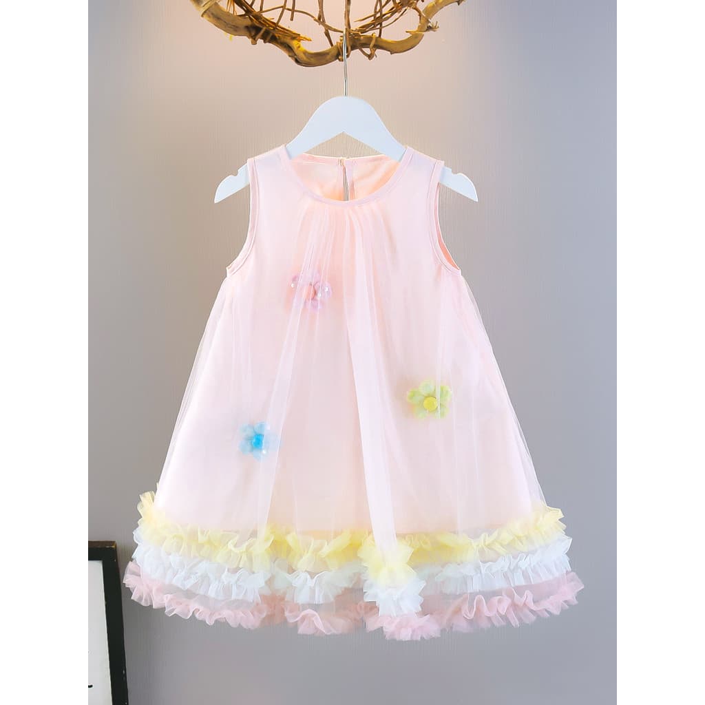 Meninas vestido de verão vestido elegante crianças malha vestido de princesa sem mangas colete vestido bebê estilo fino