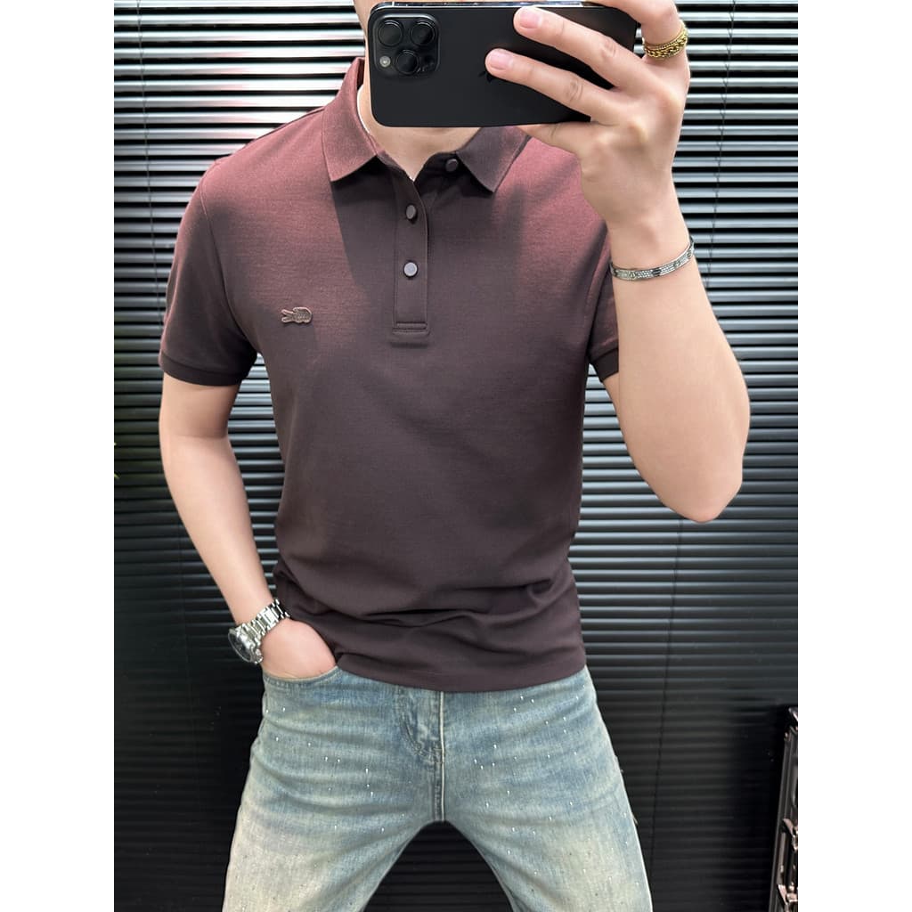 Estação europeia High-End lapela camisa Polo de manga curta masculina 2026 verão fino ajuste simples Street Wear bordado