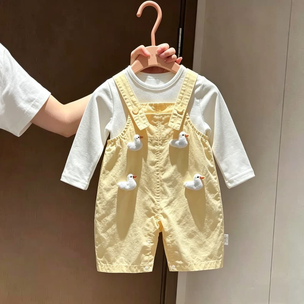 Bebê macacão conjunto primavera outono roupas tridimensional patinho estilo fino masculino feminino bebê calças de manga