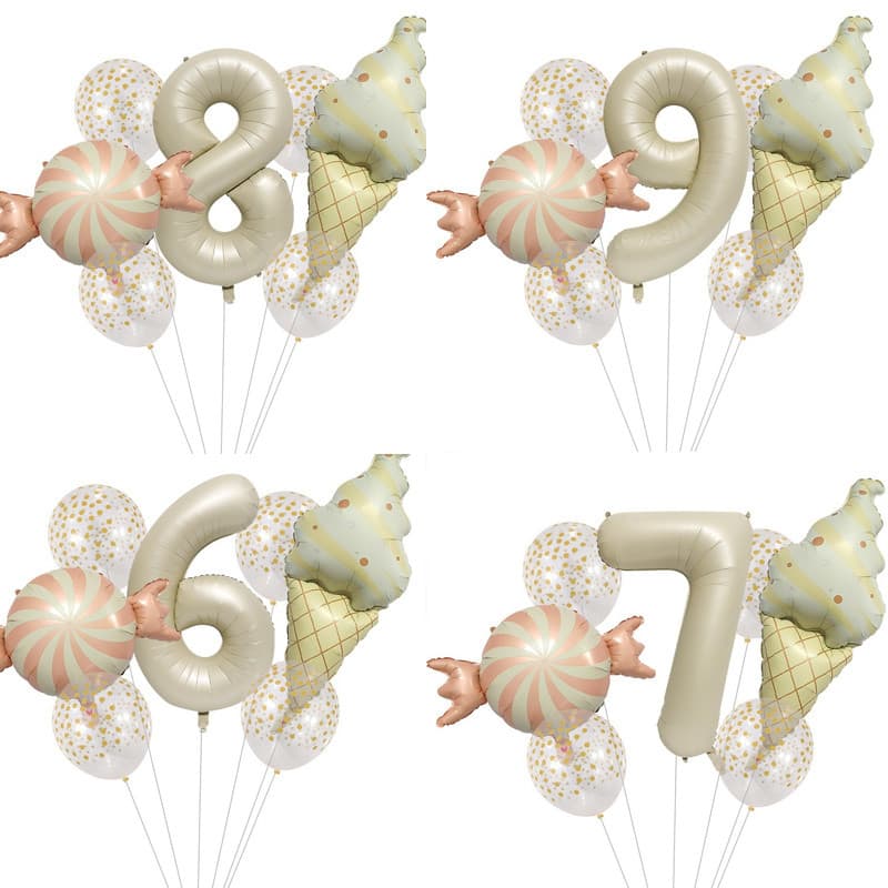 7pcs Conjunto Balões Fosco Doce Sorvete Sobremesa Novo Decoração Festa Aniversário Adereços Foto