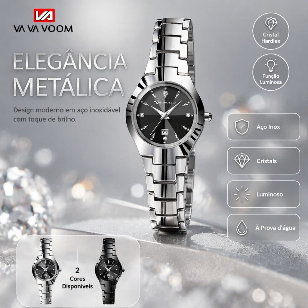 Relógio Feminino Aço Inoxidável Pulseira Quartzo com Data Resistente à Água 30 Metros Relógio de Pulso Elegante