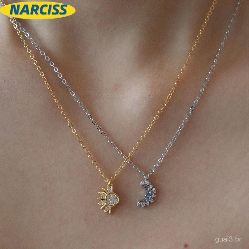 Colar NARCISSUSPW, Sol e Lua, Joia de Casal em Ouro