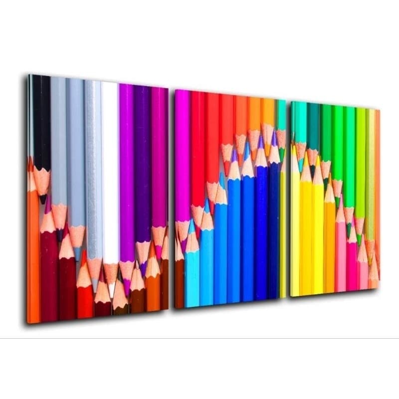 Quadro decorativo kit 3 peças Lápis de cor escola infantil sala quarto