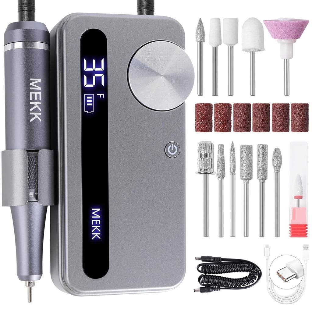 Kit de Lixadeira de Unhas MEKK, Lixadeira Elétrica Profissional de 35000 RPM com 12 Pontas, Lixadeira Elétrica Sem Fio A