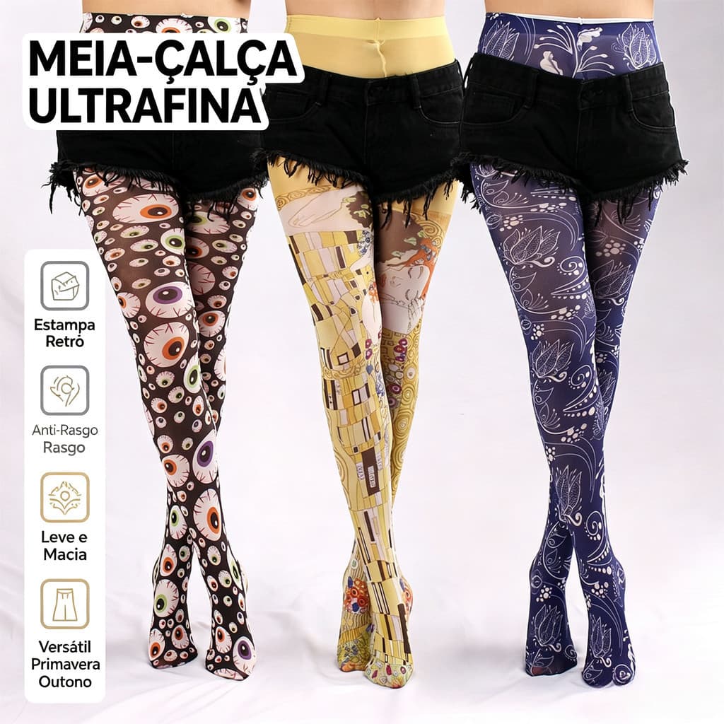 Meia-calça fina Primavera e Outono com olhos de demônio versátil Meias estampadas retro meias femininas anti-gancho