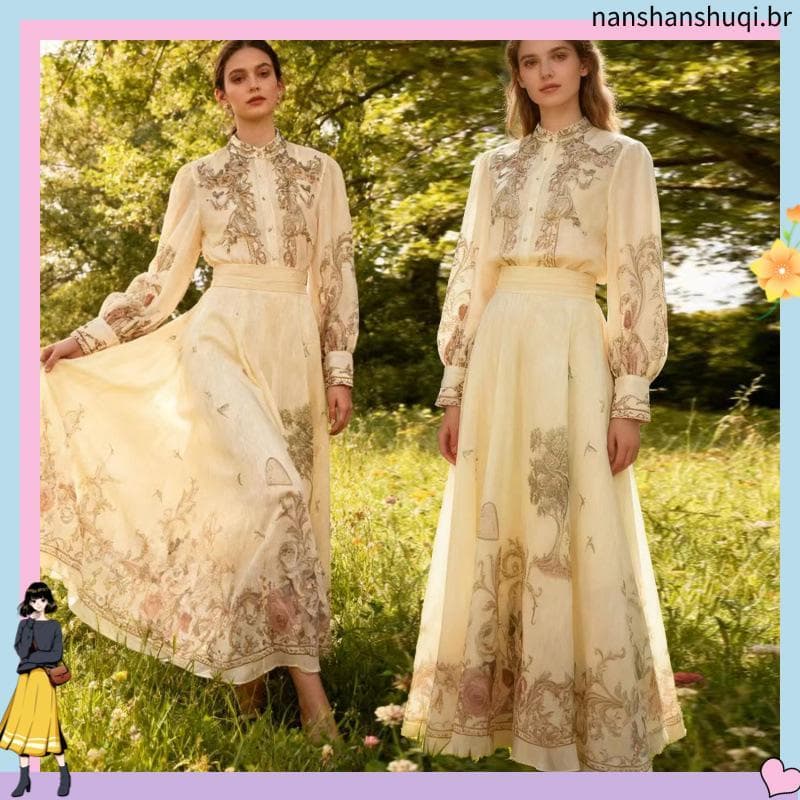 Vestido Sara Chse M idi Com Renda Forrada , Mangas Princesa , Gola Cadete , Elegante E Confortável