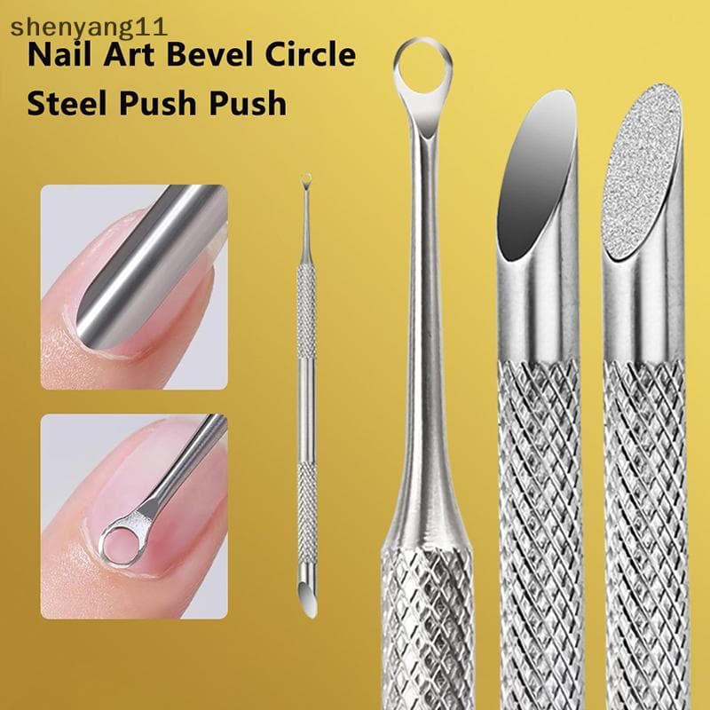 shen Removedor De Cutícula De Aço Inoxidável De Duas Cabeças , Empurrador De Unhas , Ferramenta De Preparação Esfoliante
