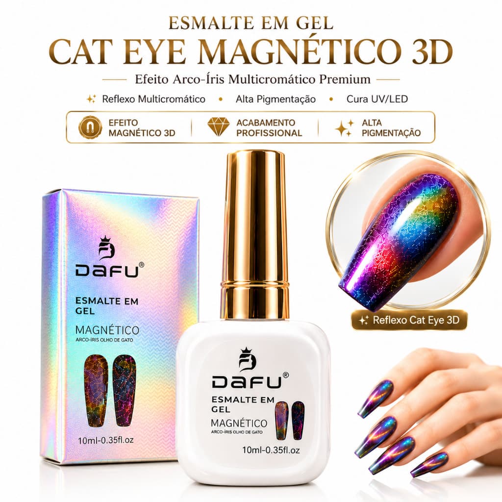 Esmalte em Gel DAFU Magnético Cat Eye 3D Arco-Íris Holográfico 10ml Olho de Gato UV LED