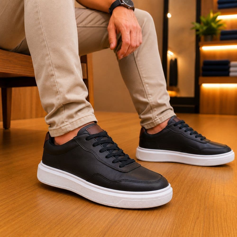 Tênis Casual Masculino Estiloso Sneaker Sola Alta Moderno Elegante Lançamento