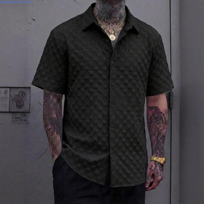 2026 novo estilo verão masculino Jacquard csa de manga curta Casual lapela moda na moda topo masculino