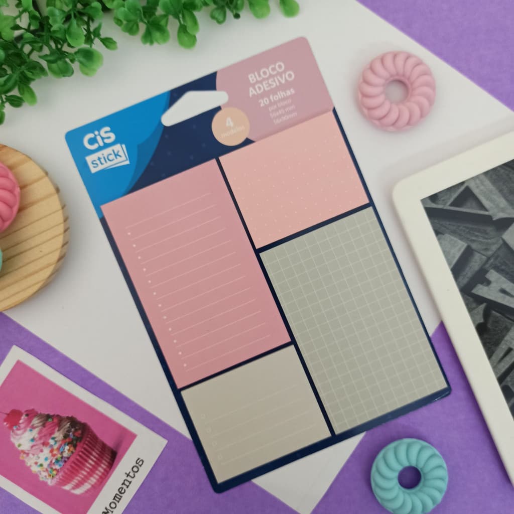 Kit Bloco Adesivo 4 Peças com 20 Folhas (Stick Notes Candy Color) - Cis