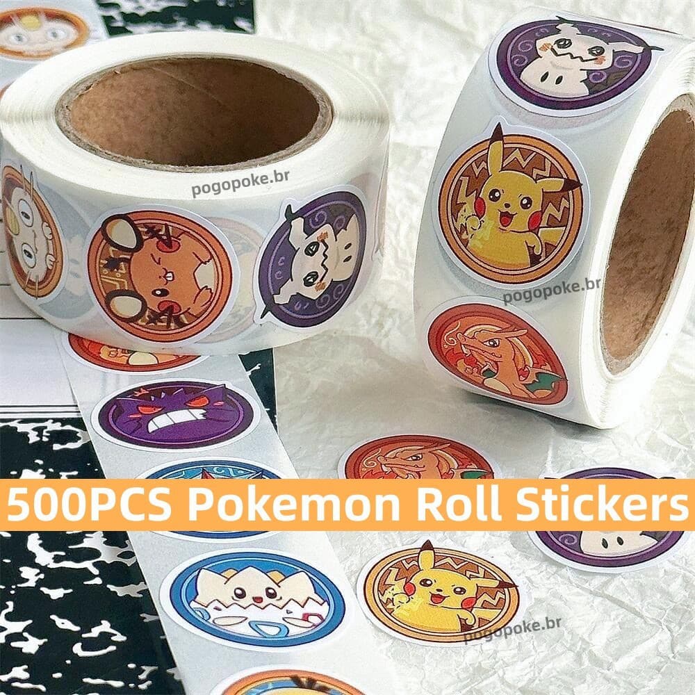 500 folhas/rolo de adesivos Pokémon, adesivos de selagem do Pikachu fofo, brinquedos infantis, presentes de Natal LKN6