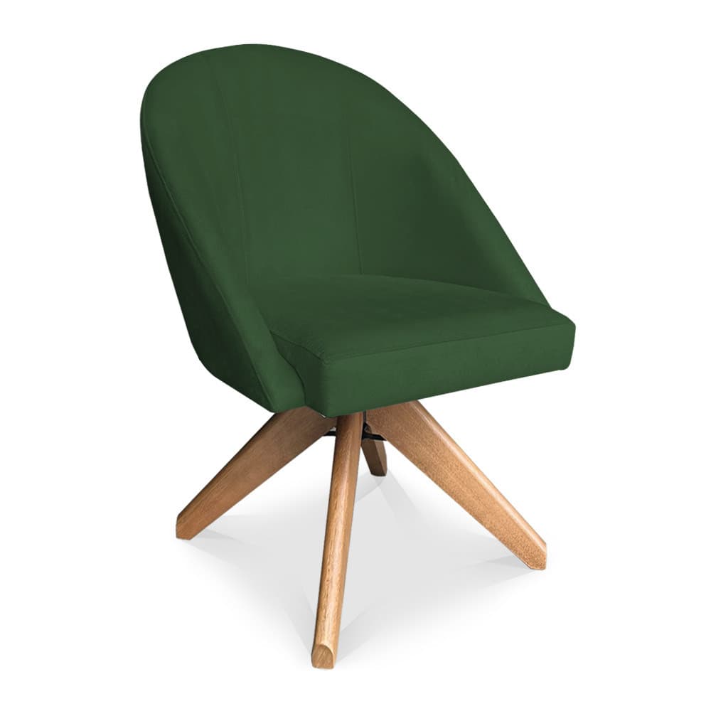 Poltrona Cadeira Giratória Bela Suede Verde Base de Madeira - Pallazio