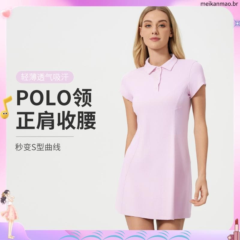 Gola Casual Feminina & # 39vestido Esportivo Sum mer Ice Sense Manga Curta Fitness Yoga Saia