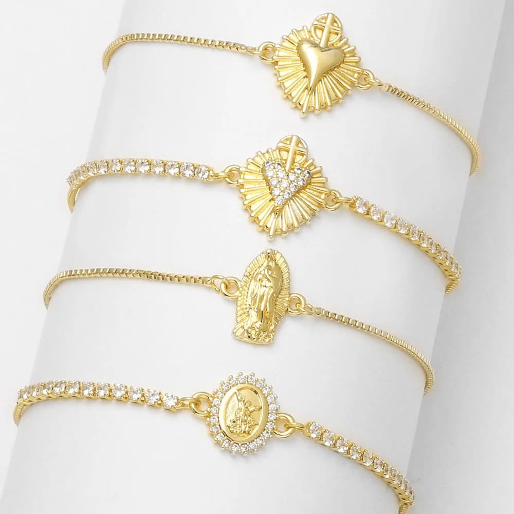 Pulseira Redonda de São Miguel Arcanjo, Estilo Feminino, Banhada a Ouro, Joia de Cristal Guadalupe brta38 U3DI YYDF