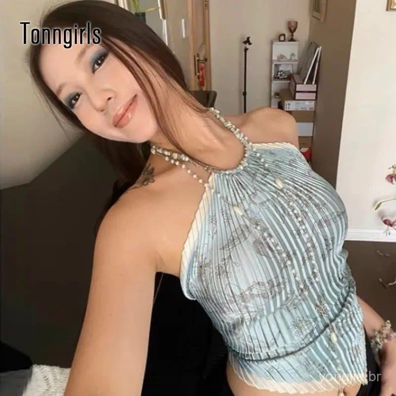 Tonngirls Camisetas Vintage Tie Dye Sem Mangas para Mulheres, Com Amarração, Estilo Retro Y2k, Camisetas Sem Costas, Est