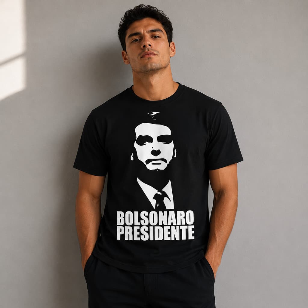 Camiseta Masculina 100% Algodão Estampada Politica Bolsonaro Brasil Presidente