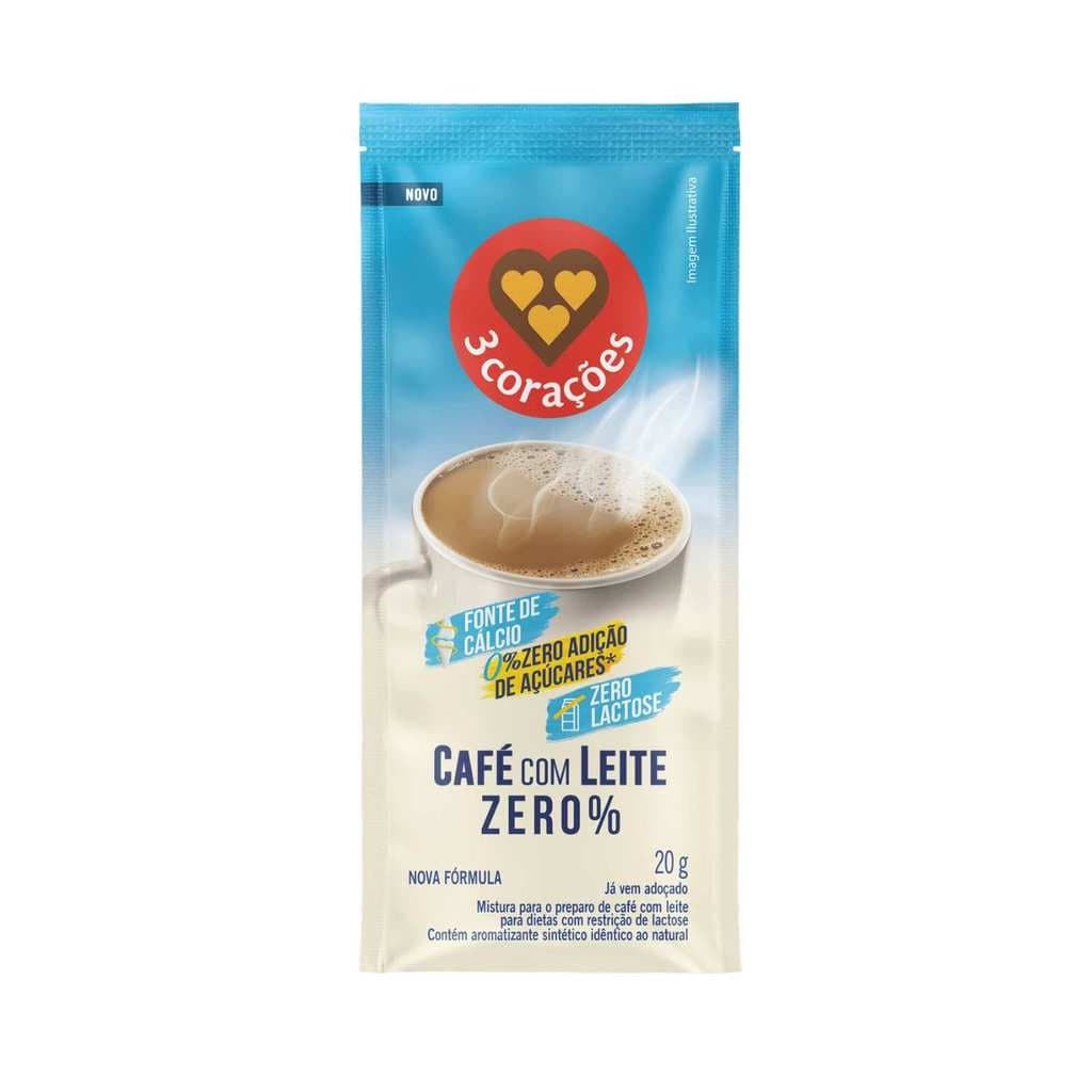 Café Com Leite Zero Açúcar Em Pó - 3 Corações 30 Sachês 20g