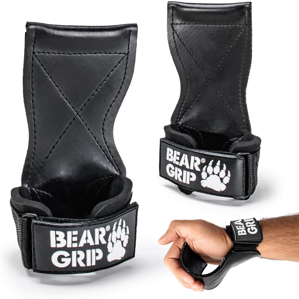 BEAR GRIP Cintas/Ganchos Multi-Grip, Cintas/Luvas Premium de Alta Resistência para Levantamento de Peso - Cinta de Acade