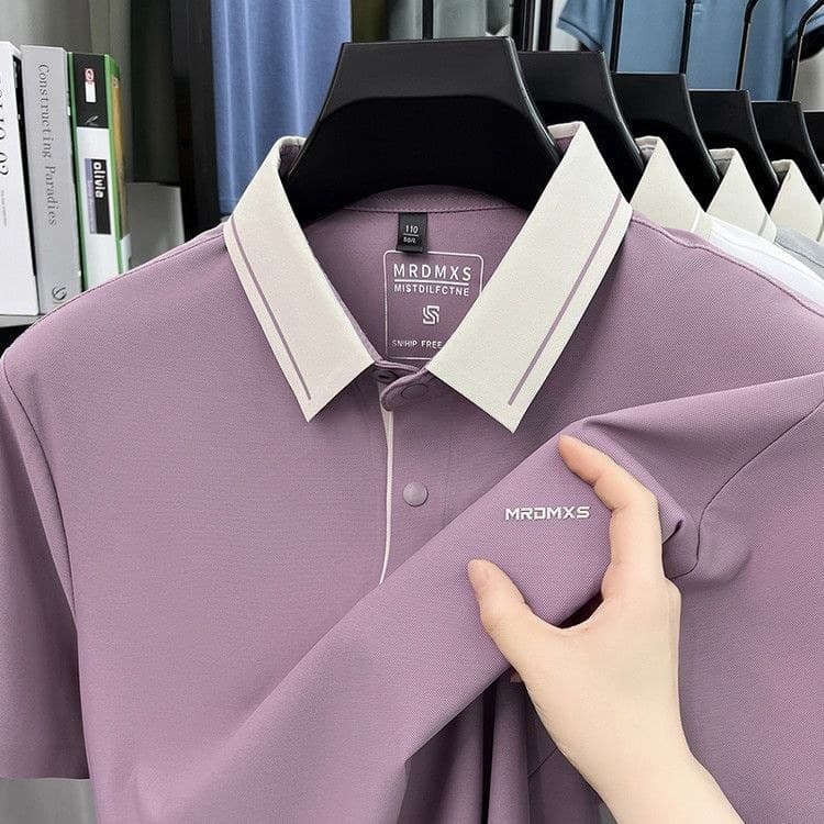 Camisa POLO masculina de manga curta sem costura respirável de seda gelada de alta qualidade Casual cor sólida Flip#冰丝透气